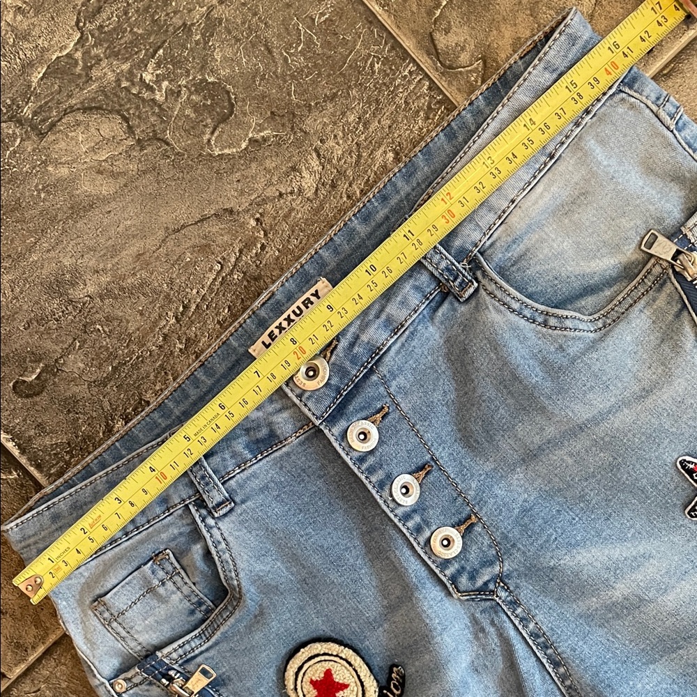 LEXXURY Patch Button-fly Skinny Urban Maximalism Grunge Streetwear Fun Jeans - Picture 15 of 16